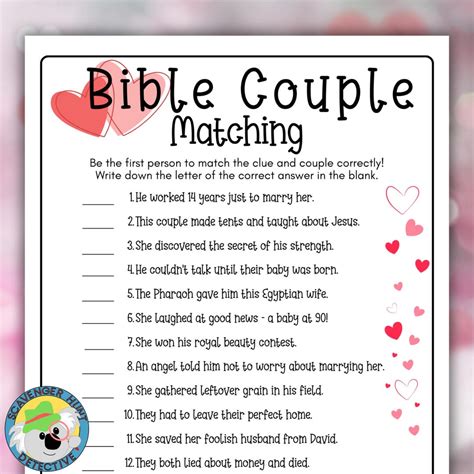Bible Couples Matching Game, Valentine's Party Couples of the Bible ...