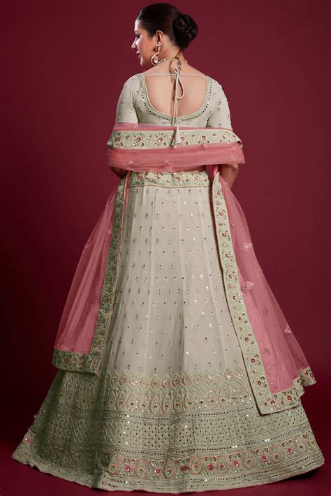 Traditional Georgette Olive Color Lehenga With Embroidered A