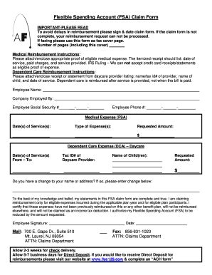 Flexible Spending Account Claim Form - Blank Fillable Template | Fill ...