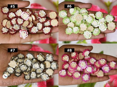 Buy 25 Beaded Flower Shaped Rhinestone Applique Indian Embroidery ...