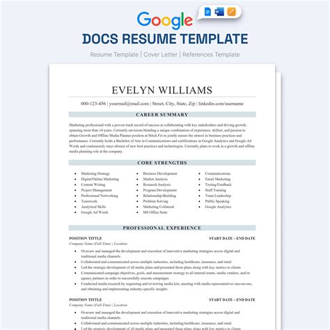 Google Docs Resume Template, Professional Resume Template for Google ...