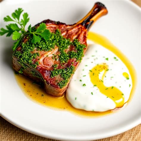 Herb-Crusted Lamb Chops with Garlic Yogurt Sauce Recipe | cookAIfood