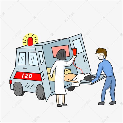 急救人员救护车卡通手绘插画素材图片免费下载-千库网