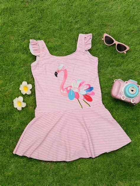 Pink Flamingo Ruffle Sleeves One-Piece Swimsuit for Girls – Yellow Bee ...