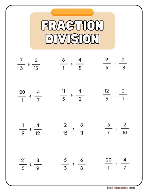 Free Division of Fractions Worksheets