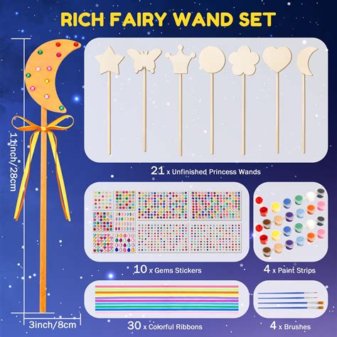 Snapklik.com : Pllieay Princess Fairy Wand Kit Includes 21 Unfinished Wooden Princess Wands Gem ...
