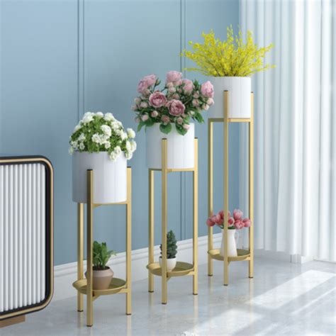 Modern Metal Floor Flower Stands Planter Stand with Planter Pot -Set o ...
