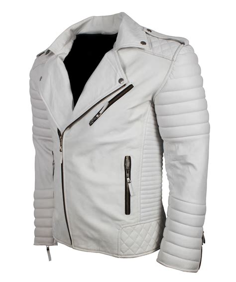 Mens Boda Biker White Leather Jacket