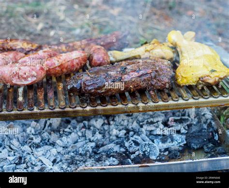 grilling chorizo sausages , chicken quarters, skirt steaks, flank ...