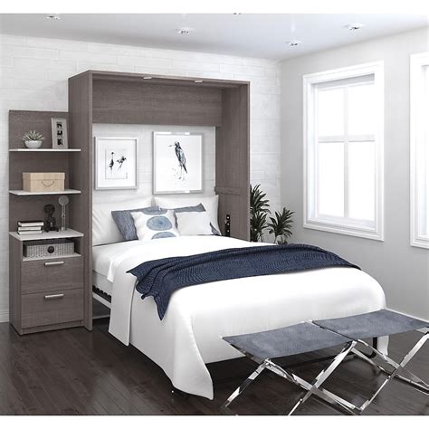 Bestar Cielo Bark Gray and White Full Composite Murphy Bed in the Beds ...