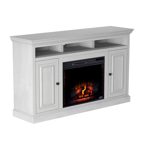 Modern Distressed TV Stand with Electric Fireplace Included, White ...