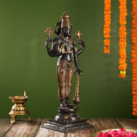 Brass Lord Vishnu Black Gold Finish 20 Inch | Budhshiv.com