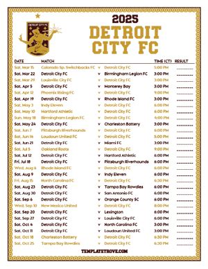 Printable2025 Detroit City FC Soccer Schedule