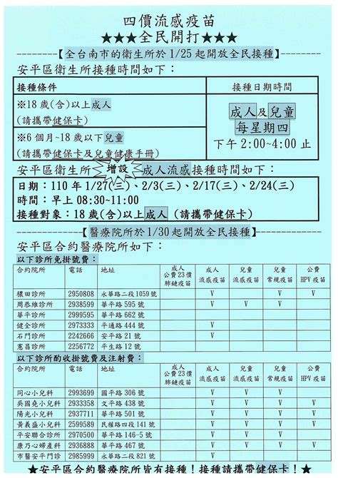 臺南市安平區衛生所-門診服務時間表