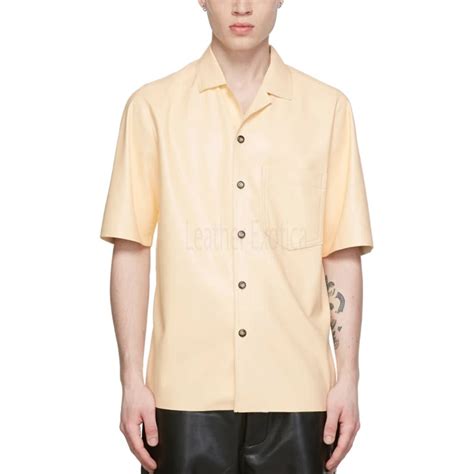 Latté Beige Button Down Men Leather Shirt