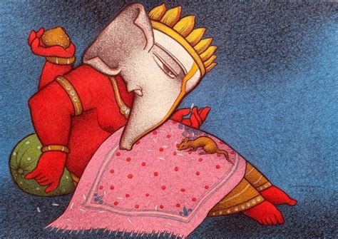 "Lord Ganesha": Red Violet Mixed Media Painting by Mohammed Suleman ...