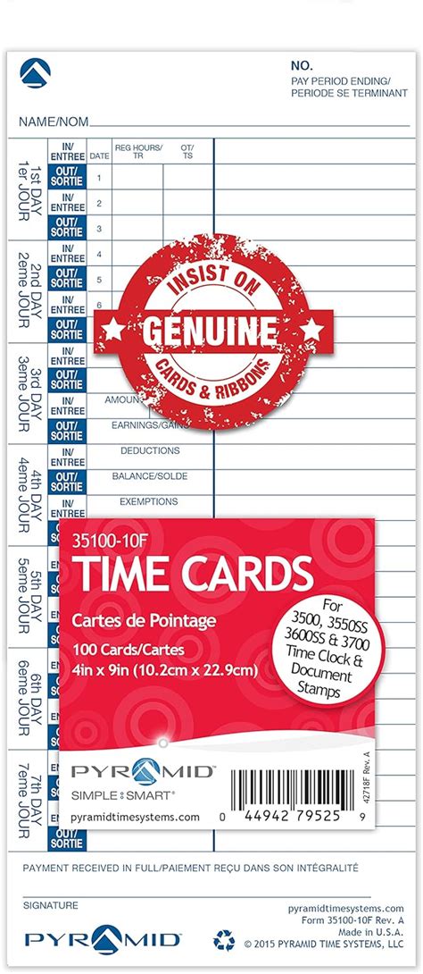 Buy Pyramid English/French Genuine Time Cards for 3500, 3550SS, 3600SS ...