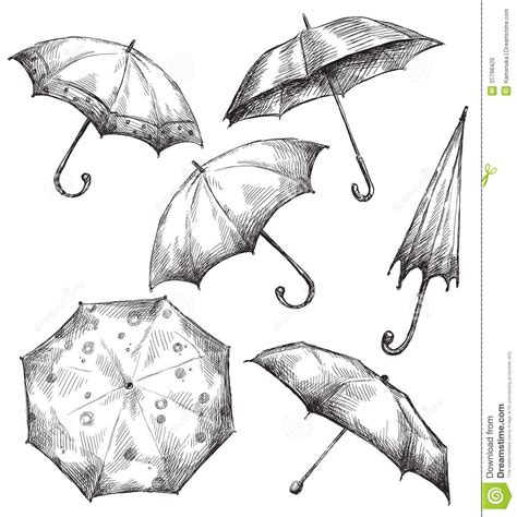 Set of umbrella drawings, hand-drawn | Umbrella drawing, Umbrella illustration, How to draw hands
