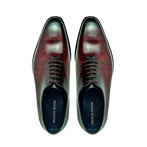Wine Red Leather Patina Finish Wholecut Oxford Shoes for Men | French ...