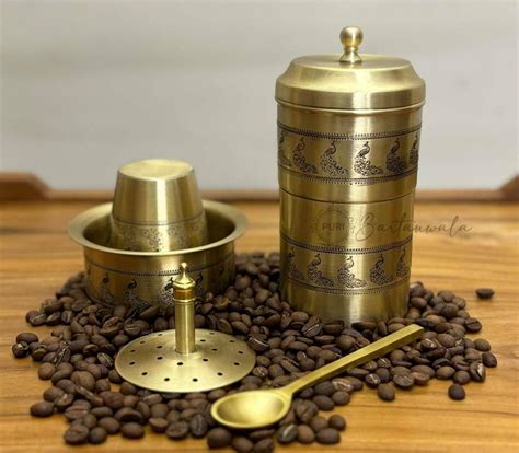 PURI - Brass/Pital South Indian Coffee Filter with DABARA Set and 1 ...