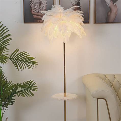 Nordic Ostrich Feather Floor Lamp with Table Tray | VAXLAMP