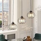 LED Pendant Light with Transparent Glass Shade Matte Black 3-Lights ...