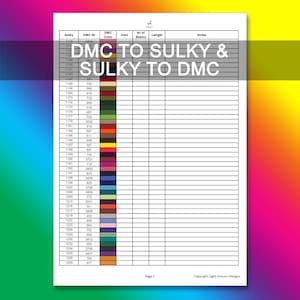 DMC to Sulky Conversion Chart PDF Instant Download | Cross Stitch Chart ...