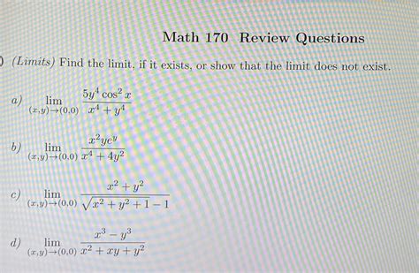 Solved Math 170 ﻿Review Questions(Limits) ﻿Find the limit, | Chegg.com