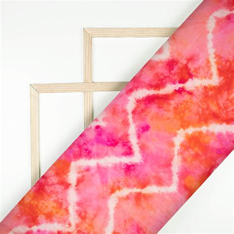 Taffy Pink And Vermilion Red Tye And Dye Pattern Digital Print Viscose ...