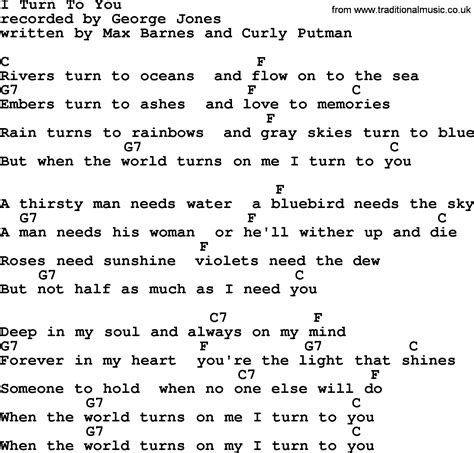 I Turn To You by George Jones - Counrty song lyrics and chords
