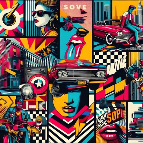 Urban street art and pop culture digital collage with bold primary ...