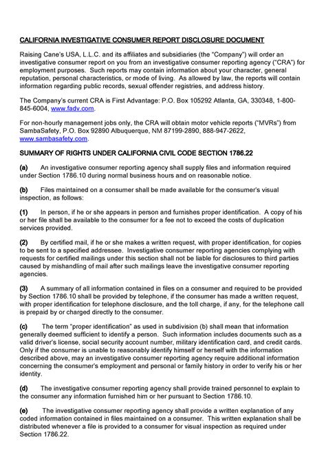 Disclosure-2 - DISCLOSURE INFO - CALIFORNIA INVESTIGATIVE CONSUMER ...