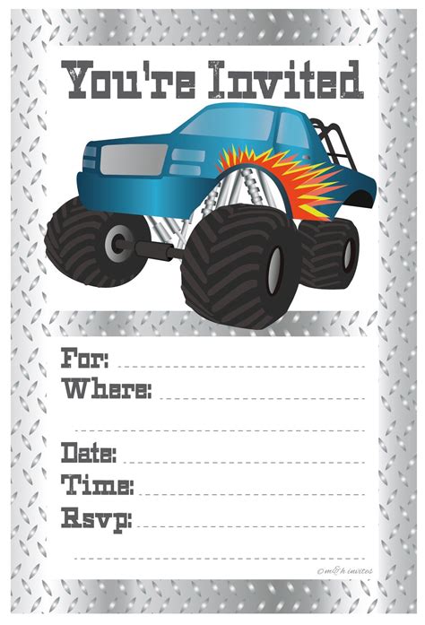 Monster truck birthday party invitations fill in style 20 count with ...