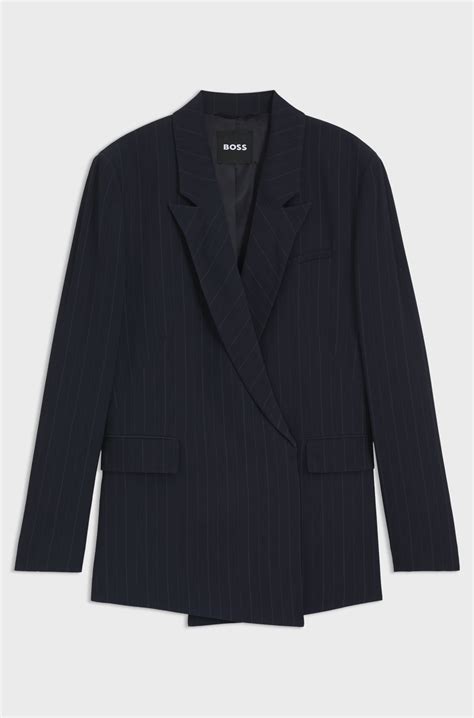 BOSS - Relaxed-fit pinstripe blazer with concealed closure - Dark Blue