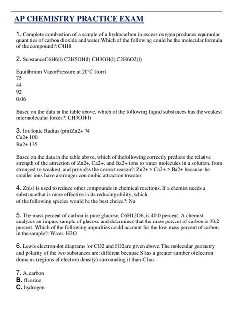 Ap Chemistry Mock Exam