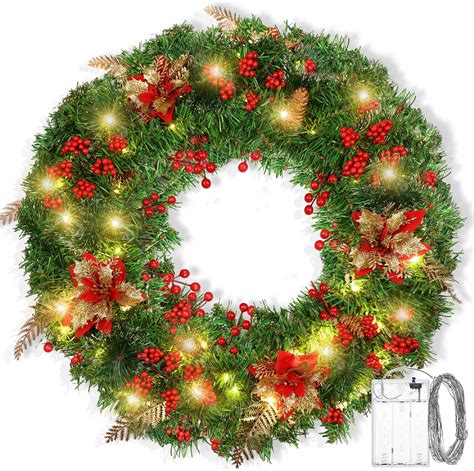 Amazon.com: Suzile 24 Inch Pre-Lit Christmas Wreath with Light Large ...