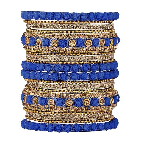 Buy Peora Brass Traditional Bangle Set For Women (blue) at Amazon.in