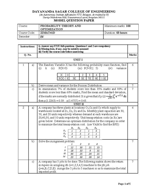 22MAT41D - Mathematics 4 - DAYANANDA SAGAR COLLEGE OF ENGINEERING (An ...