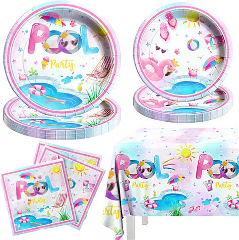 Amazon.com: Pool Party Supplies,Pink Pool Birthday Tableware ...