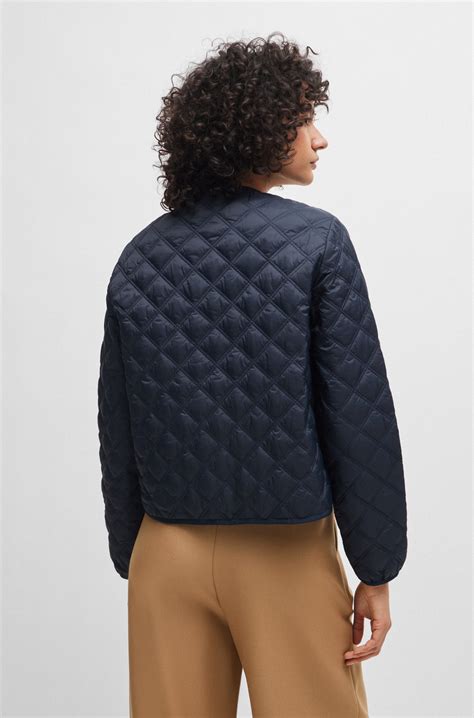 BOSS - Water-repellent jacket with diamond quilting and branded poppers ...