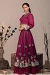 Buy Purple Cotton, Suede Embroidery Round Neck Tiered Hem Lehenga Set ...