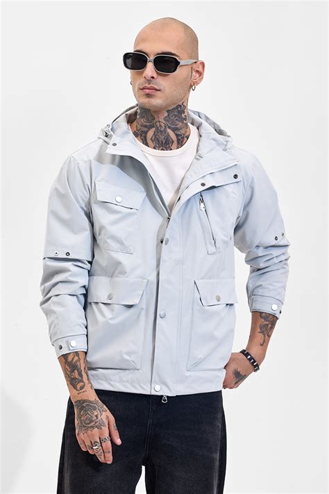 Buy Men's Grey Multi Pocket Hooded Jacket Online | Snitch – SNITCH