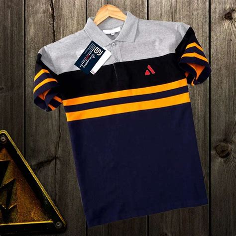 Men stylish T Shirt Grey melange, Black, Navy blue with yellow stripe ...