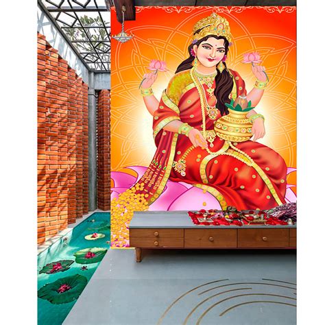 Laxmi In Red Saree Self Adhesive Sticker Poster – Myindianthings