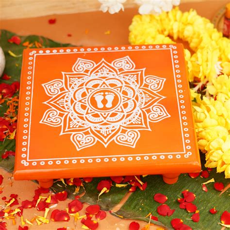 Orange Aipan Laxmi Charan Pooja chowki 11x11 Inch – ServDharm