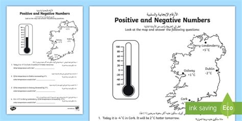 Positive and Negative Numbers using Temperature Worksheet Worksheet