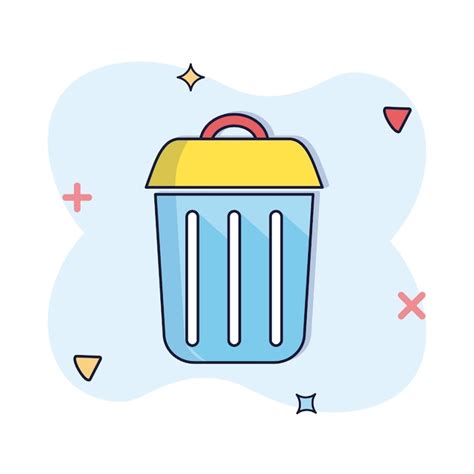 Vector icon rubbish bin icon in comic style trash bucket vector cartoon ...