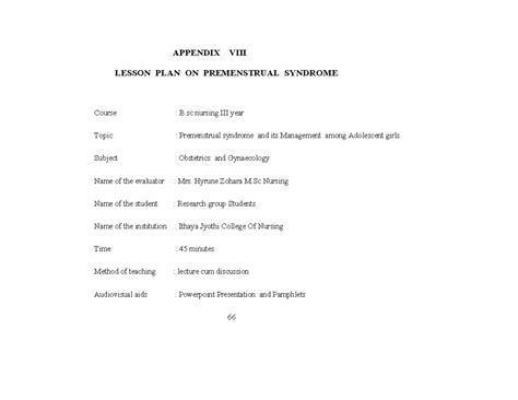 Lesson plan on PMS - APPENDIX VIII LESSON PLAN ON PREMENSTRUAL SYNDROME ...