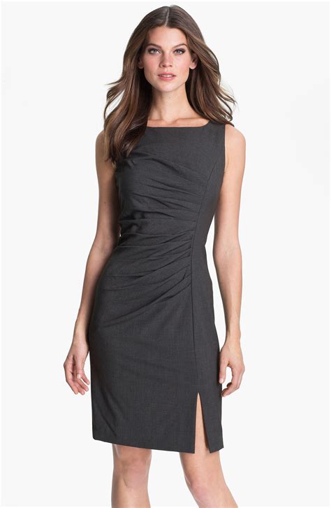 Calvin Klein Pleated Front Sheath Dress in Gray (charcoal) | Lyst