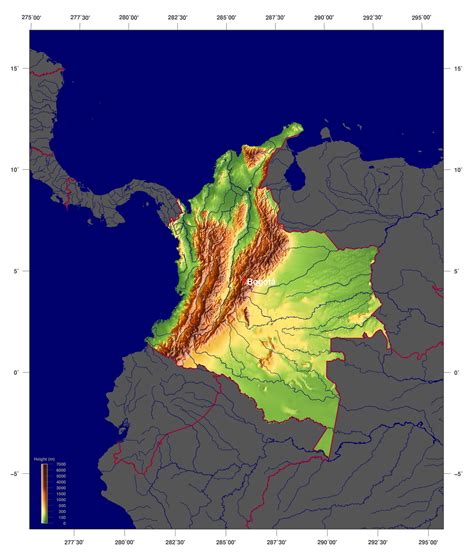 Detailed physical map of Colombia | Colombia | South America | Mapsland | Maps of the World